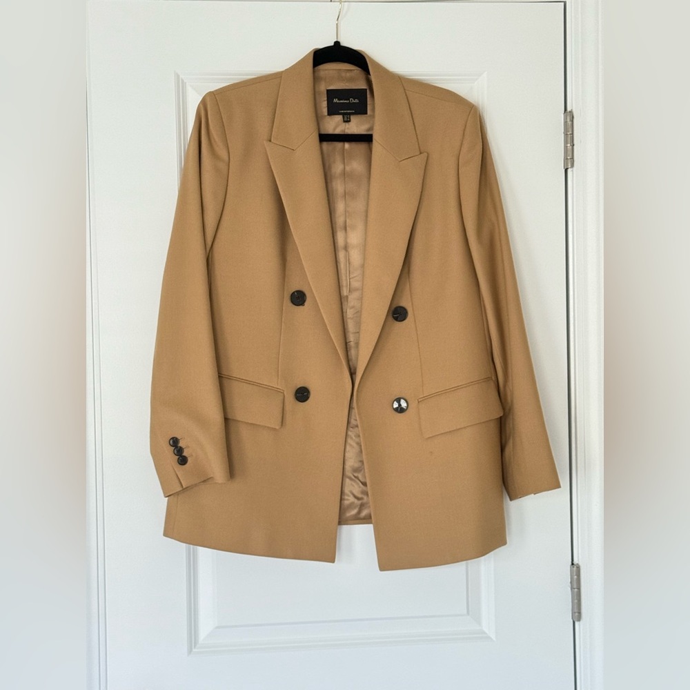 Massimo Dutti 100% Wool False Double-breasted Blazer Size 12